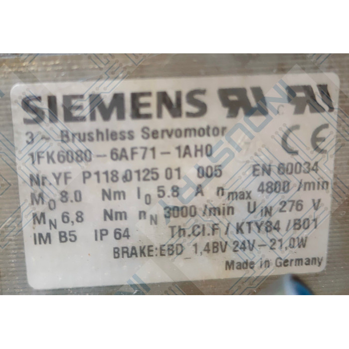SIEMENS Brushless Servomotor 1FK6080-6AF71-1AH0 vue etiquette